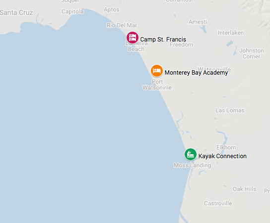 A map of the ocean with different locations.